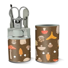 Mushroom Fungi Fungus Pattern Stainless Steel Manicure Pedicure Grooming Beauty Care Travel Kit
