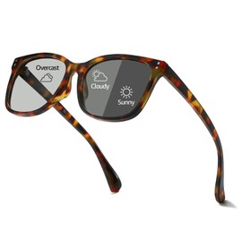 TJUTR Polarised Photochromic Sunglasses for Women Retro Square Women's Sunglasses with UV Protection for Driving Travel, A01 Yellow Tortoiseshell/Pho