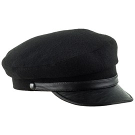 Sterkowski Maciejowka Model 4 Sailor Hat Wool Peaked Cap for Men and Women Traditional Warm Elbsegler Cap with Leather Visor, black