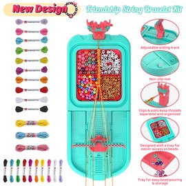Friendship Bracelet Making Kit, Arts and Crafts Loom Bracelet Maker for Kids, Jewelry String Making supplies with 3 Thread Styles & 6 Bead Types, Christmas Birthday Gifts for Girls Ages 6 7 8 9 10+