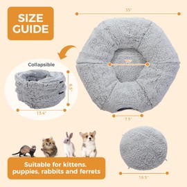 PEQULTI Cat Tunnel with Cat Bed for Indoor Cats, Cat Play Donut Tunnel with Washable Soft Plush Mat, Round Cat Tunnel Toys Cute Cat Tube for Kittens, Puppies, Rabbits and Ferrets, Grey