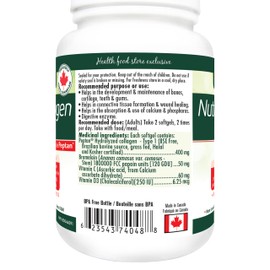 NAKA Naka Nutri Collagen Plus, 400mg of Peptan, plus Bromelain, Vitamin C, Vitamin D, for Joint Bone Skin Health, Made in Canada (120 softgels)