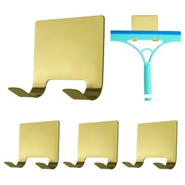 MOROBOR 4 Pcs Shower Squeegee Adhesive Hook, All-Purpose Scraper Holders Towel Hooks Stainless Steel Waterproof Storage Hook Bath Accessories for Kitchen & Bathroom（Gold）