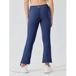 Willit Girls Fleece Lined Pants Flare Leggings with Pockets High Waist Yoga Pants Bootcut Water Resistant Navy Blue M