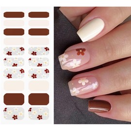 JMEOWIO Gel Nail Stickers Flower Colorful Semi Cured Gel Nail Strips Wraps UV/LED Nail Supplies Nail Art Design Decoration Accessories