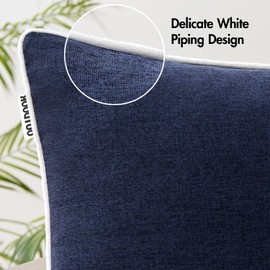 MIULEE Pack of 2 Outdoor Waterproof Throw Pillow Covers Decorative Farmhouse Linen Pillow Covers Solid Color Couch Pillow Covers for Patio Tent Bed Balcony Couch Sofa Living Room 18x18 Inch Navy