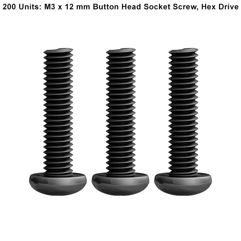200pcs M3x12mm Black Round Head Hex Socket Key Bolts Alloy