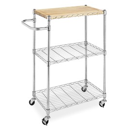 Whitmor Supreme Kitchen and Microwave Cart Wood & Chrome 13.25 x 27.5 x 33.5 inches