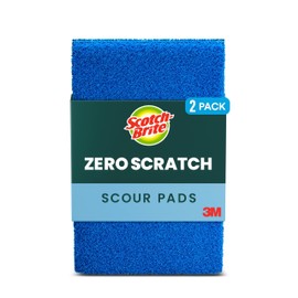 Scotch-Brite Zero Scratch Scouring Pad, Effective + Gentle Dish Scrubber for Household Cleaning, 2 Scrub Pads for Dishes, Nonstick Pots and Pans, Glass, Tubs, Showers, Reusable & Durable