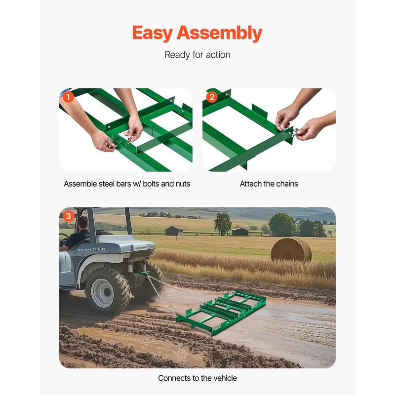 VEVOR Drag Harrow, 4 ft Heavy Duty Tow Behind Drag