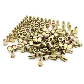 100Pcs 1/4"-20 UNC Rivet Nuts, Carbon Steel Zinc Plated Flat Head Knurled Body Threaded Insert Nuts (1/4-20 Rivnuts)