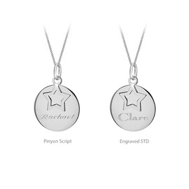 Tuscany Silver Women's Sterling Silver 18.5mm x 27mm Disc and Cutout-Star Pendant On Sterling Silver 25 Panza Curb Chain 46cm/18 Necklace Engraving