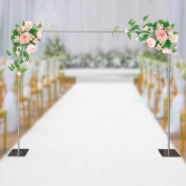 Fichiouy Large Metal Wedding Arch Background Support System, Heavy Duty Professional Backdrop Stand Pipe Kit Garden Arbor with Steel Base (Silver 4.9 * 9.8FT to 9.8 * 9.8FT)