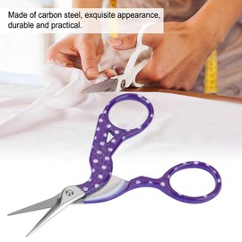 Mini Colorful Sewing Scissors Carbon Steel Embroidery Shears Classic Stork Scissors for Dressmaking Needle Work(Dot white purple)