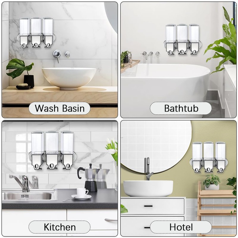 No-Drill 3 Pack 500ml Wall Mounted soap Dispenser for Bathroom