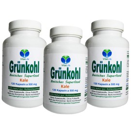 Green Cabbage Vital Substance Champion & Superfood 360 (3 x 120) Basic Cabbage Capsules - Vital Substances & Fibre Digestion - Intestinal Flora - Diet - Detoxification Pure Natural Without Additives