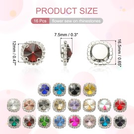 PATIKIL - 16 botones de diamantes de imitación, parte trasera plana para coser diamantes de imitación con cristales de vidrio base de metal, gemas para manualidades, ropa, zapatos, sombreros, bolsas