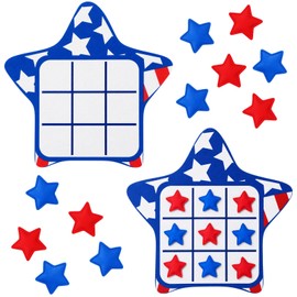 Reallnaive 2 Set 4th of July Tic Tac Toe Game Include 2 Pcs USA Star Shaped Mats 20 Star Bean Bags Toss Patriotic Party Activities for Adults Family Indoor Outdoor Memorial Day Party Game