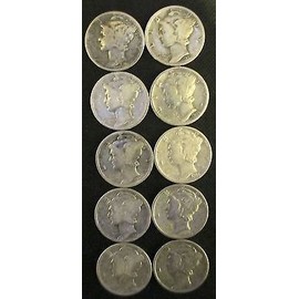 10 Different Silver Mercury Dimes in Gift Bag