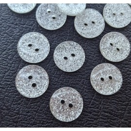 MajorCrafts® 50pcs 15mm Clear Silver Glitter 2 Holes Round Resin Sewing Buttons Arts and Crafts Embellishments
