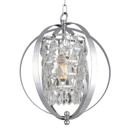 12.8 Inch Stcyr Orb Cage 3-Light Globe Chandelier Chandelier 4 Arms Chrome Finish Globe Frame Mini Cascade Crystal Pendant Dining Room Hallway Entry