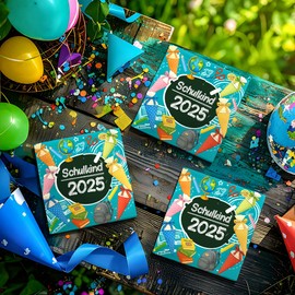 20 Servietten Schulanfang Einschulung türkis 2025 als Tischdeko. Papierservietten Einschulung Junge Mädchen endlich Schulkind. Auch für Decoupage und Serviettentechnik 33x33cm