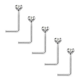 Tiny 1.2mm Clear Crystals Pack of 5 Sterling Silver Thin 0.6mm Bar L Shape Nose Studs