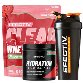 EFECTIV Bundle with Clear Whey Isolate (Strawberry Watermelon) 600g, Electrolytes Hydration Powder (Strawberry Kiwi) 330g and 600ml Shaker – Perfect for Hydration and Recovery Supplement