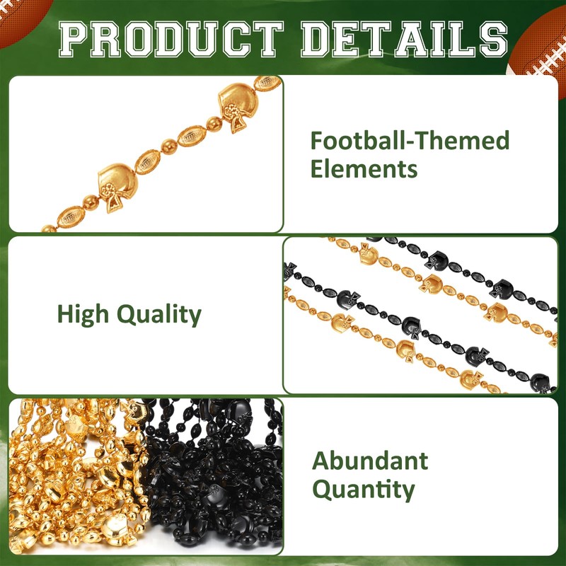 Kenning 24 Pcs Football Helmet Beaded Necklaces Bulk,Black,Gold