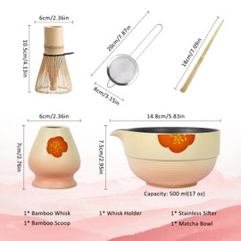Esoes 5 Piece Matcha Set with Bamboo Whisk, Ceramic Bowl, Spoon and Funnel is the Ideal Matcha Gift Set for Beginners and Enthusiasts Alike