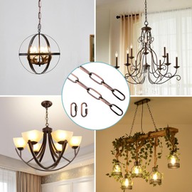 Helunsi Lighting Chain, 6 Feet Red Bronze Light Fixture Chain, Metal Chandelier Chain Extension with Connection Link Lock, Heavy Duty Hanging Chain Lamp Fixture Pendant Ceiling Decorative Kit - 6'