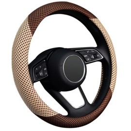 ZHOL Steering Wheel Cover Universal 15 inch Microfiber Breathable Ice Silk Steering Wheel Covers Anti-Slip Car Interior Accessories for Women Men, Warm in Winter and Cool in Summer, Beige&Brown