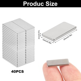 Pack of 40 Neodymium Magnets Rectangular, 20 x 10 x 2 mm Magnet Strong Flat Rectangular Magnets Mini Square Brick Magnets for Magnetic Board, Whiteboard, Magnetic Board, Notice Board, Fridge
