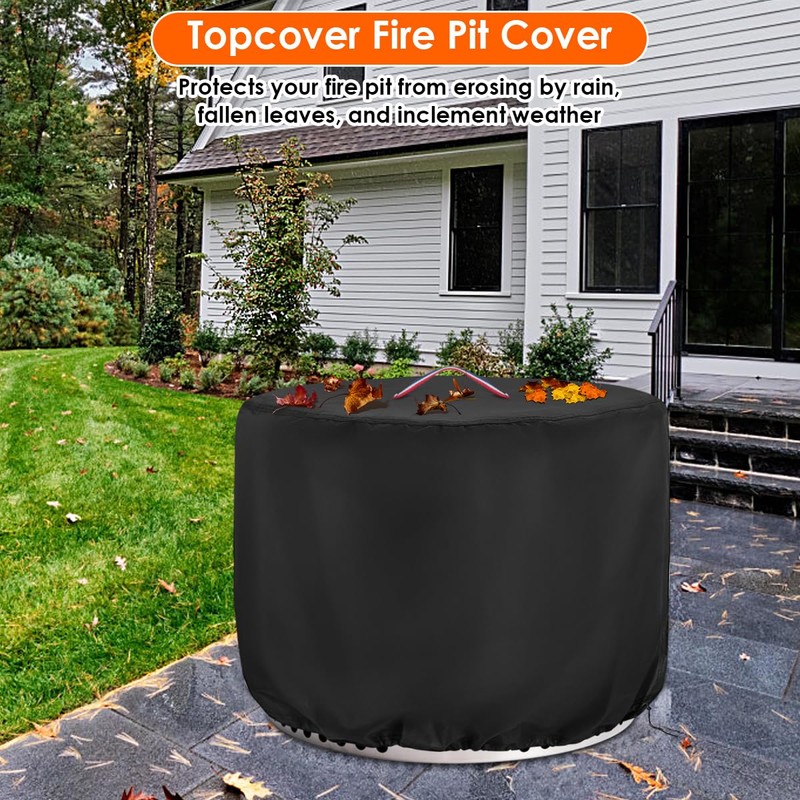 Topcover Round Fire Pit Cover,24 Inch 600D Waterproof Outdoor Propane