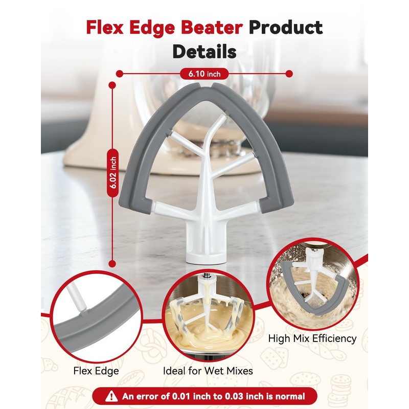 Flex Edge Beater Paddle for KitchenAid 4.5-5QT Tilt-Head Stand Mixer