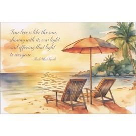 Pictura True Love is Like the Sun: Adirondack Chairs on Beach at Sunset Congratulations Wedding Anniversary Card