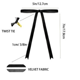 Hisgeru 12 Pcs Velvet Ribbon Bows for Christmas Tree Rustic Crafts Gift Bow Classic Ribbon Bows for Xmas Home Outdoor Indoor Decoration (Black)