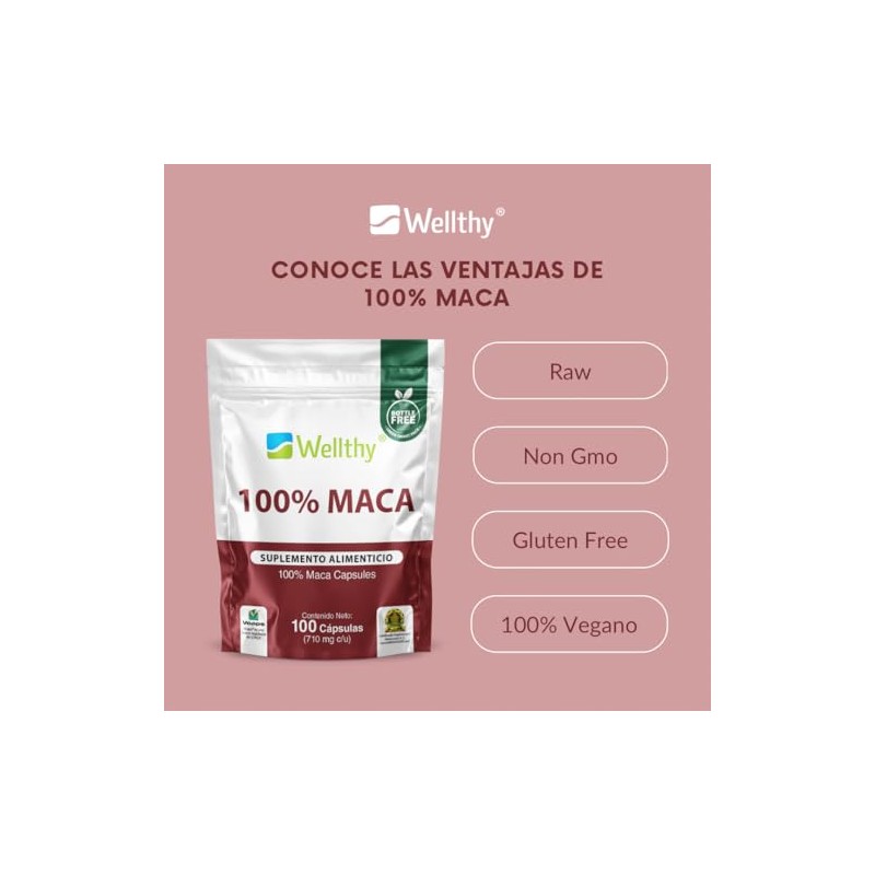 Wellthy Superfoods 100 Maca 100 Cpsulas. 710mg cu. Maca Premium