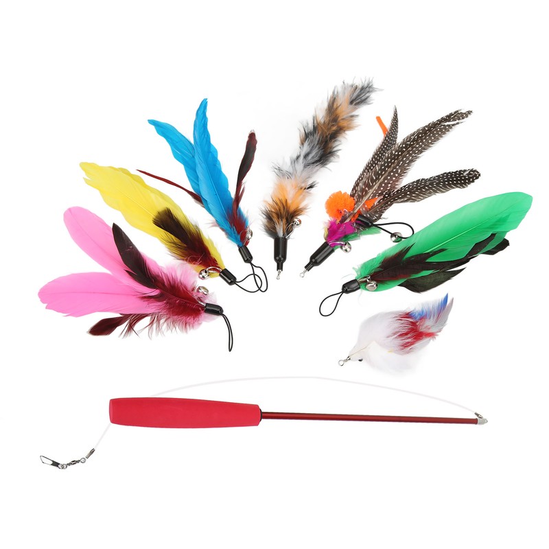 9pcs Cat Feather Wand Toy 3 Sections Retractable Cat Interactive