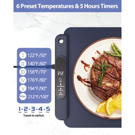 Food Warming Mat Electric Tray: YTLAD Silicone Heating Pad with 6 Level Adjustable Temperature and 5 Hours Timer & Kids Lock, Foldable Food Warmers for Parties, Home, Daily Use (Blue, 25.6" x 15.55")