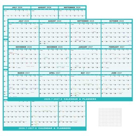 32"x48" Academic Wall Calendar 2026-2027, JUL 2026 - JUN 2027 12 Months Large Calendar, Erasable, Wet & Dry Erase Laminated, Vertical/Horizontal Reversible, Yearly Wall Planner with Julian Dates