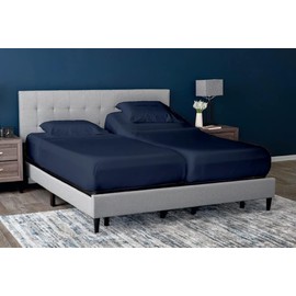 Rajlinen Split Queen Sheet Set for Adjustable Bed, 100% Egyptian Cotton, 5 Piece Set, Dual 16" Deep Pocket Fitted Sheets, Soft, Cooling, Breathable, Luxurious Bedding, Navy Blue Solid