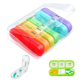 2pzs Pastillero Semanal Español Organizador De Pastillas De En Español Píldoras Semanal 3 Tomas 7 Dias Portátil Y Cortador De Pastillas Color Blanco