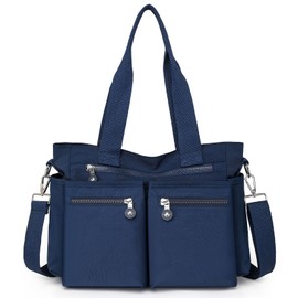 Lamprod Crossbody Tote Bag with Zipper Shoulder Messenger Aesthetic School Bag Work Large Multi Pocket Tote Bag for Women Nylon Handbag Purse Casual Travel