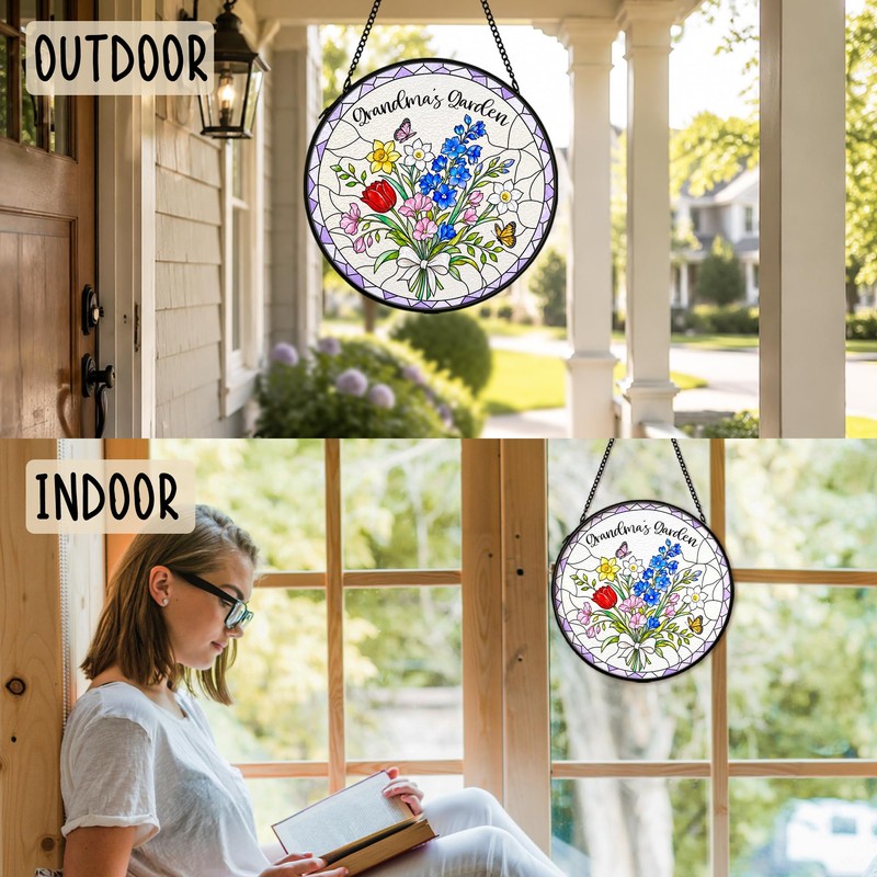 Nonna Grandma Gifts Stained Glass Suncatcher Window Hanging Decor