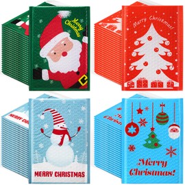 Watersay 7 x 10 Inch Christmas Poly Bubble Mailers Large Christmas Padded Envelopes Self Adhesive Holiday Shipping Bags Assorted Christmas Bags for Business School Family Xmas Gift Bags (60 Pcs)