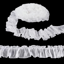 arricraft 8.75 Yards White Ruffle Lace Trim Ribbon, 2-3/8 Inch Ruffled Tulle Fabric Lace Trimming Ribbon Polyester Applique Trimming for Bridal Weddings Decorations Sewing Garment Accessory