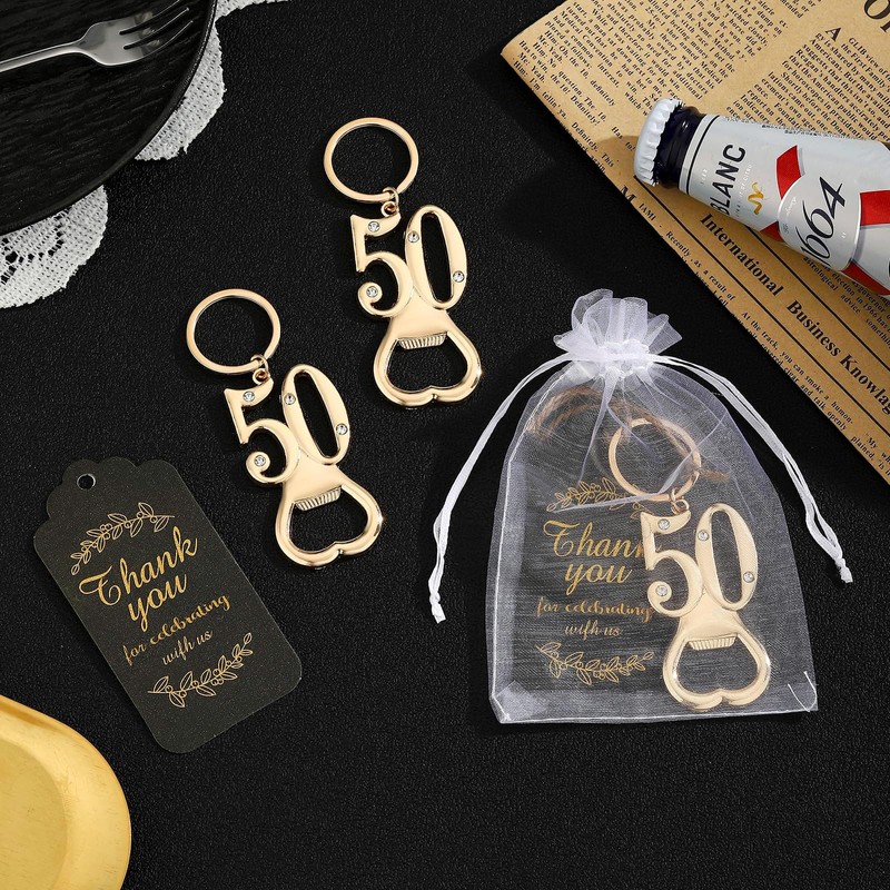 Uezea 50th Birthday Party Favors, 25 Pcs Gold Bottle Opener