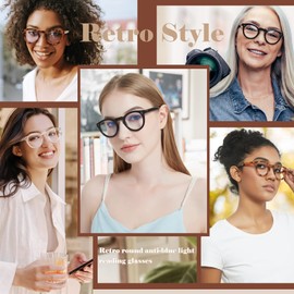 EASY READ Retro redonda de fácil lectura que bloquea las gafas de lectura para las mujeres, los lectores Anti UV para las mujeres gafas de ordenador（brillo，+0.00）