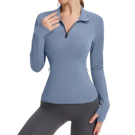 LUYAA Fitness Clothing Long Sleeve Workout Tops for Women Pullover Collared Golf Hiking Shirts Gym Clothes Blue L